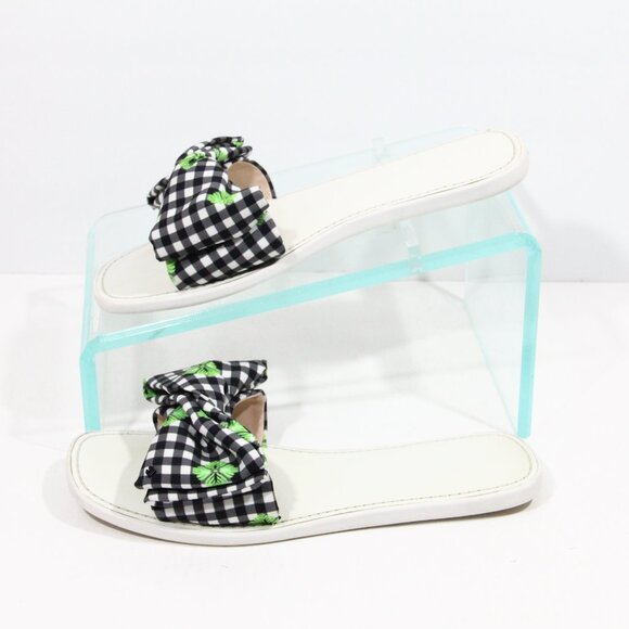 Kate Spade Bikini Slides sz 7.5 Women Flat Sandals Gingham Plaid Bow - Picture 8 of 12